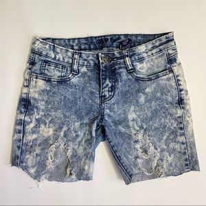VIP Acid Wash Denim Ripped Jean Shorts-1/2